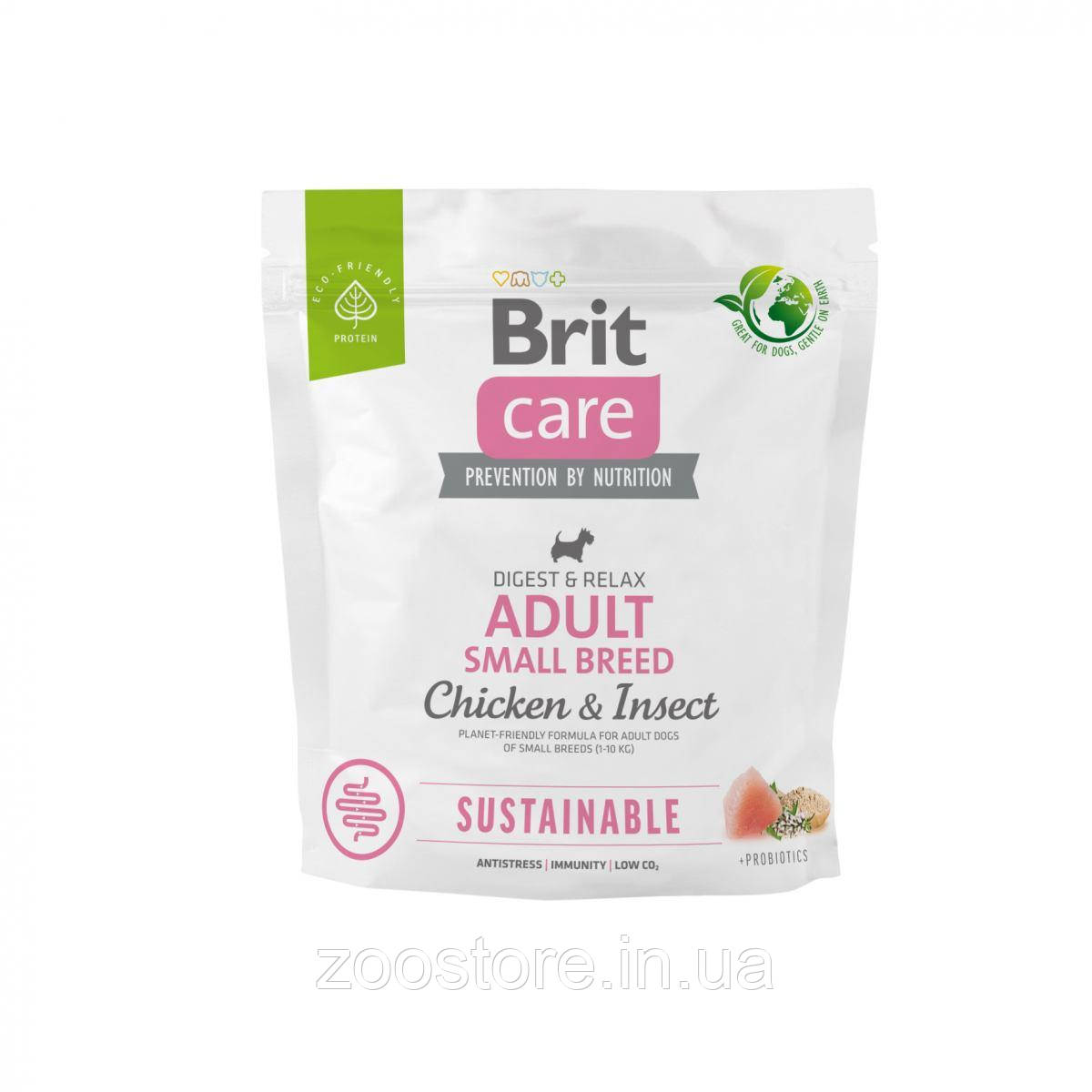 Корм сухий для дорослих собак дрібних порід Brit Care Dog Sustainable Adult Small Breed з куркою та комахами 1 кг