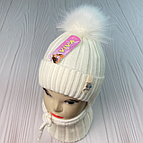 М 91027. Комплект зимовий для дівчинки шапка із зав'язками й баф "СОВА", різні кольори (2-6 років), фото 4