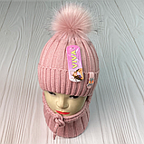М 91027. Комплект зимовий для дівчинки шапка із зав'язками й баф "СОВА", різні кольори (2-6 років), фото 6