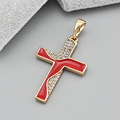 Хрестик 39539 для ланцюжка до 3 мм розмір 32х18 мм білі фіаніти емаль вага 1.6 г позолота 18К