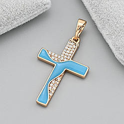 Хрестик 39539 для ланцюжка до 3 мм розмір 32х18 мм білі фіаніти емаль вага 1.6 г позолота 18К