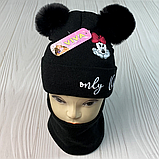 М 91033. Комплект зимовий для дівчинки шапка із зав'язками та баф "Мікі-only One", різні кольори (1-7 років), фото 2