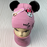 М 91033. Комплект зимовий для дівчинки шапка із зав'язками та баф "Мікі-only One", різні кольори (1-7 років), фото 8