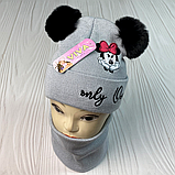 М 91033. Комплект зимовий для дівчинки шапка із зав'язками та баф "Мікі-only One", різні кольори (1-7 років), фото 4