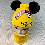 М 91033. Комплект зимовий для дівчинки шапка із зав'язками та баф "Мікі-only One", різні кольори (1-7 років), фото 3