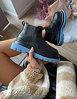 Женские ботинки Bottega Veneta Black Blue Mini Premium Флис (без лого) челси,Боттега Венета