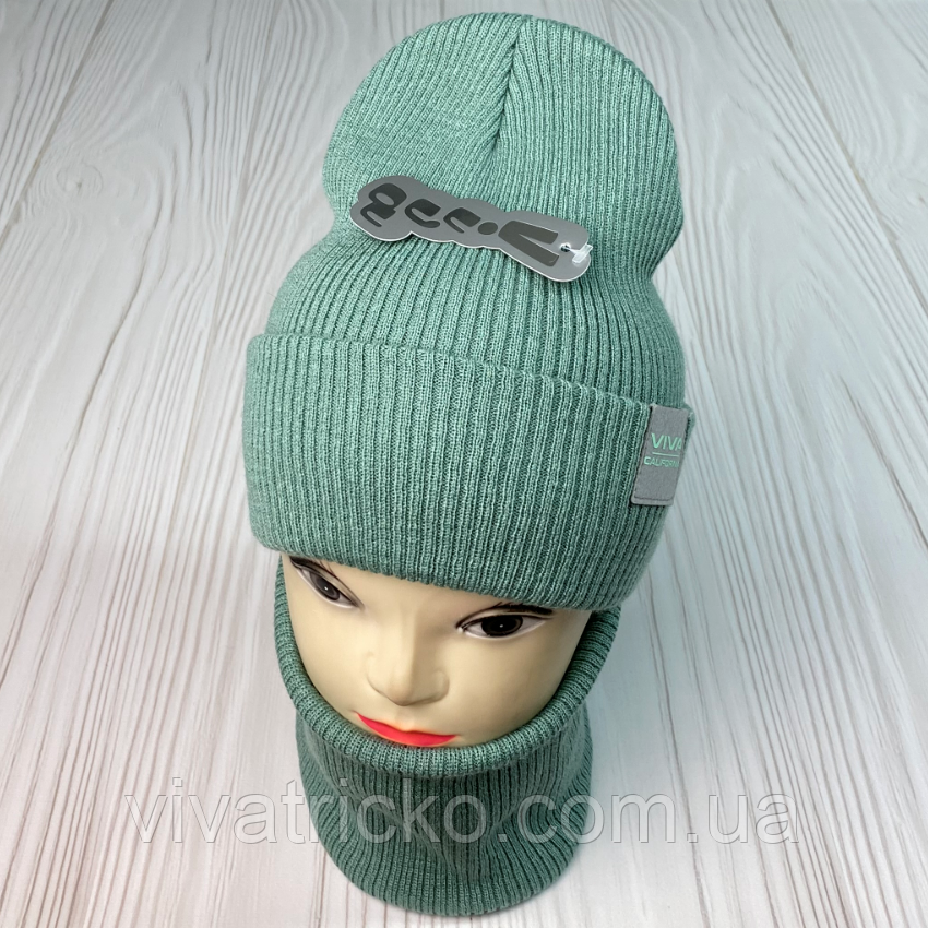 М 91035. Комплект зимовий для дівчинки-підлітка шапка та снуд "VIVA CALIFORNIA", різні кольори (2-20 років), фото 1