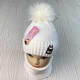 М 91039. Комплект зимовий для дівчинки шапка й баф "MEOW" , різні кольори (2-6 років), фото 3