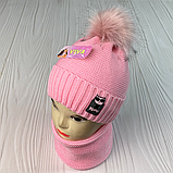 М 91039. Комплект зимовий для дівчинки шапка й баф "MEOW" , різні кольори (2-6 років), фото 2