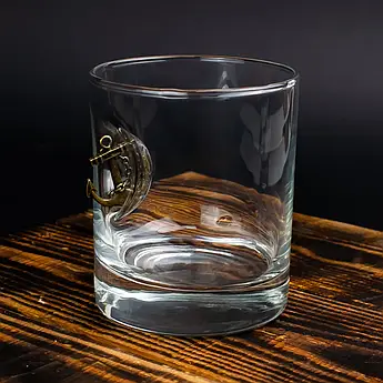 Сувенірна Склянка для віскі з якорем прозора 250 мм.