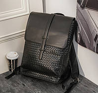 Стильный мужской плетеный городской рюкзак большой и вместительный черный