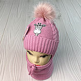 М 91040. Комплект зимовий для дівчинки шапка із зав'язками й баф, різні кольори (1-5 років), фото 3