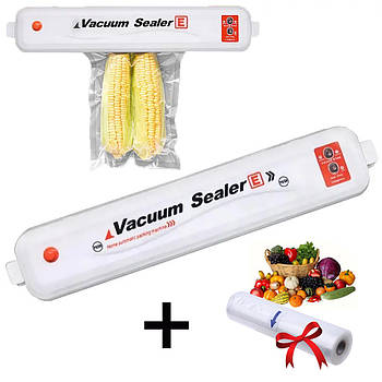 Вакууматор Vacuum Sealer + Подарунок Пакети вакуумні для їжі 5 м х 25 см / Побутовий вакуумний пакувальник їжі