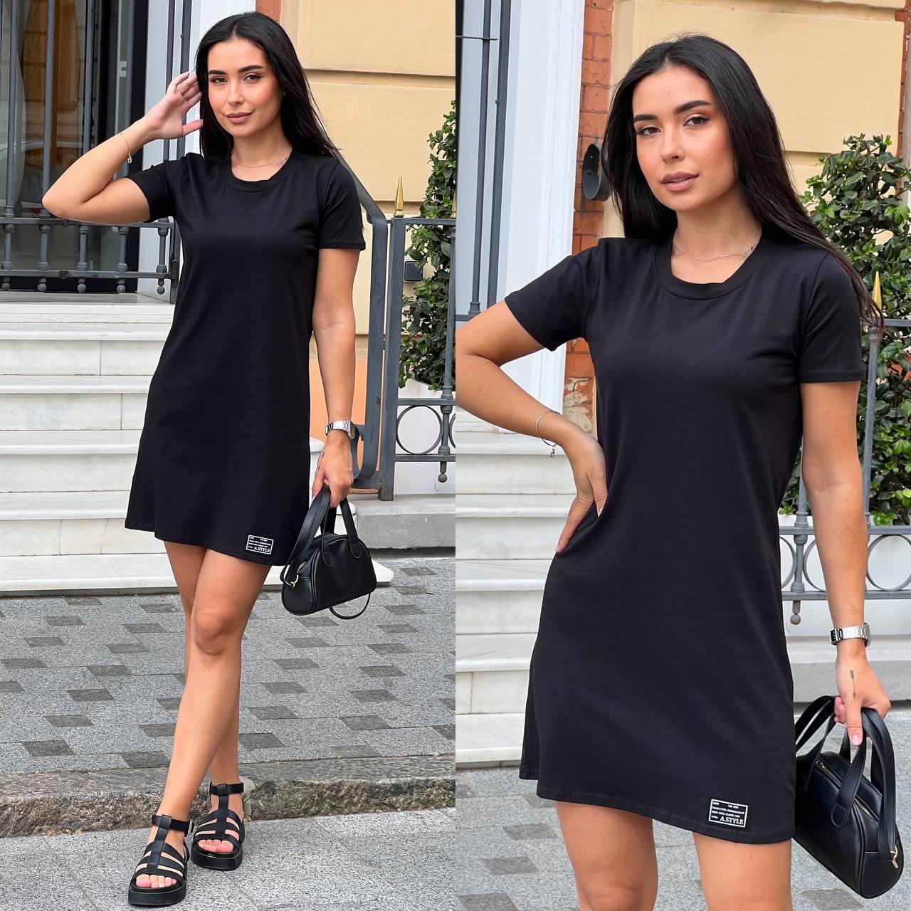 Коротке однотонне плаття футболка приталеного фасону з короткими рукавами ( р. 42-50) 52035325, фото 1