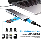 USB-розгалужувач для MacBook Type-C на 8-Port USB TypeC 3.0 Mini Hub SD, TF, RJ 45, фото 4