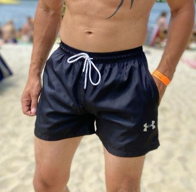 Шорти чоловічі спортивні пляжні для плавання брендові Under Armour літні короткі чорні купальні Туреччина. Живе фото