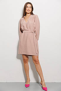 Коротке плаття з довгими рукавами пудрове