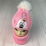 М 91049. Комплект зимовий для дівчинки шапка "МІКІ" та баф, різні кольори (2-6 років), фото 6