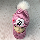 М 91049. Комплект зимовий для дівчинки шапка "МІКІ" та баф, різні кольори (2-6 років), фото 2