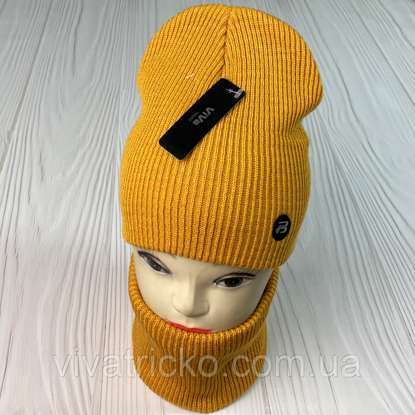 М 91052 Комплект для хлопчика-підлітка шапка будиночок і снуд, 2-15 років, різні кольори, фото 1