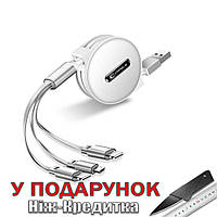 Разветвитель Cafele с разъемами USB 3 в 1 Тype C Micro USB iPhone 5 Белый