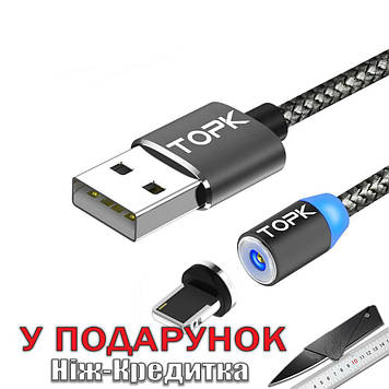 Магнітний Micro USB кабель Topk для iPhone X 8 7 6 5S SE ios Чорний