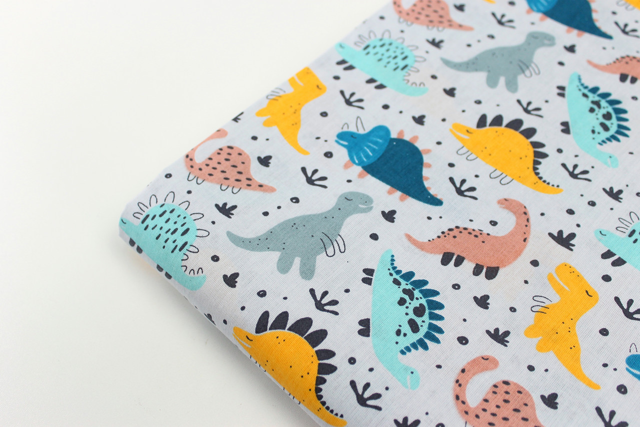 Лоскуток.Бязь "Маленькі динозаври" на сірому тлі No 3112, 98*160 см, фото 1