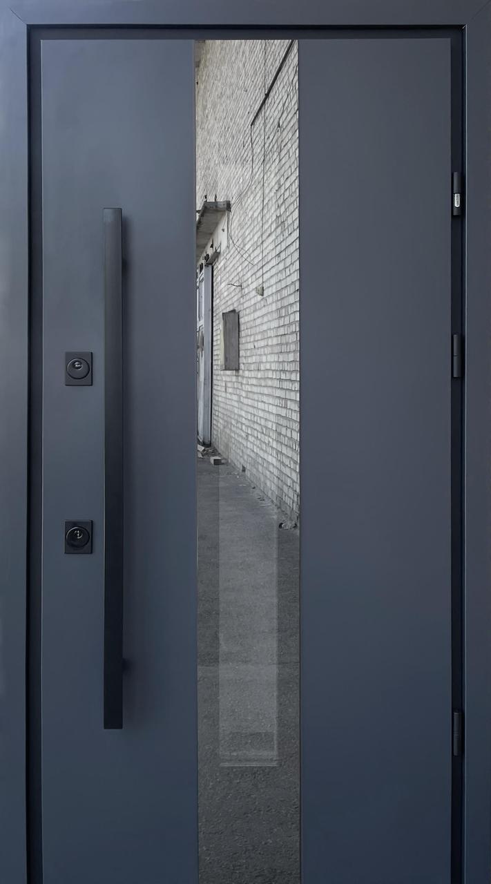 Двері вуличні зі склопакетом, STRAJ Proof, модель Vega Maxi ,антрацит/vin білий , замки Mottura DP58-170