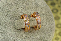 Серьги Xuping Jewelry колечки с камнями бортики по краям 1.5 см золотистые