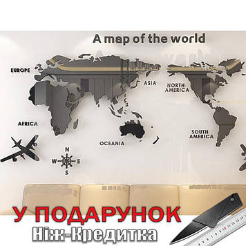 Наклейка Карта світу 3D вінілова S Сірий