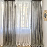 Стильні сучасні готові штори льон світло-сірі ALBO, комплект однотонних порт'єр із підхопленнями на вікно, фото 3