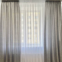 Стильні сучасні готові штори льон світло-сірі ALBO, комплект однотонних порт'єр із підхопленнями на вікно, фото 4