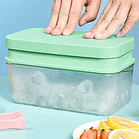 Форма для льда с контейнером и щипцами, 23x12х10см, Зеленая / Контейнер для заморозки / Кухонный лоток под кубики льда