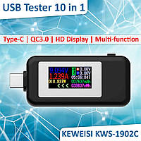 Багатофункціональний USB тестер KEWEISI KWS-1902C Type-C / 10 в 1 / QC3.0 / 4-30V / 5A Black