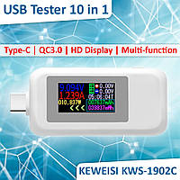 Многофункциональный USB тестер KEWEISI KWS-1902C Type-C / 10 в 1 / QC3.0 / 4-30V / 5A White