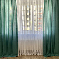 Бірюзові штори льон мішковина з тюлем ALBO, сучасні готові портери однотонні в зал, вітальню, дитячу, фото 5