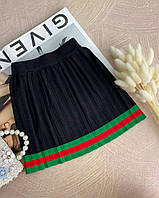 Плиссированная юбка для девочки с зеленой полоской Чёрная 5366 Yisilian, Черный, Для девочек, Осень Зима, L, 6