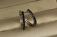 Серьги Xuping Jewelry кольца с черными камнями 1.7 серебристые
