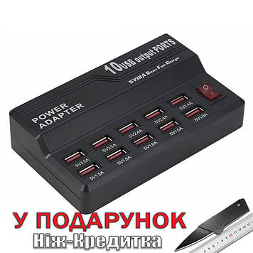Зарядний пристрій із 10 USB портами 12 А 60 Вт  Чорний