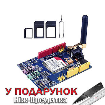 Модуль GSM GPRS SIM900 Shield для Arduino GSM 850900 1800 1900 МГц  Синій