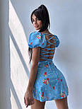 Квіткове міні плаття зі шнурівкою на спині короткими рукавами та розкльошеною спідницею (р. S, М) 66035328Е, фото 8