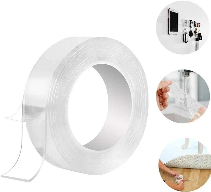 Багаторазовий двосторонній кріпильний скотч Ivy Grip Tape 3 м Нано стрічка прозора, фото 1