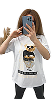 Женская футболка, 42-46 (единый), белая, ткань коттон 100%, oversize, с крутым медвежонком