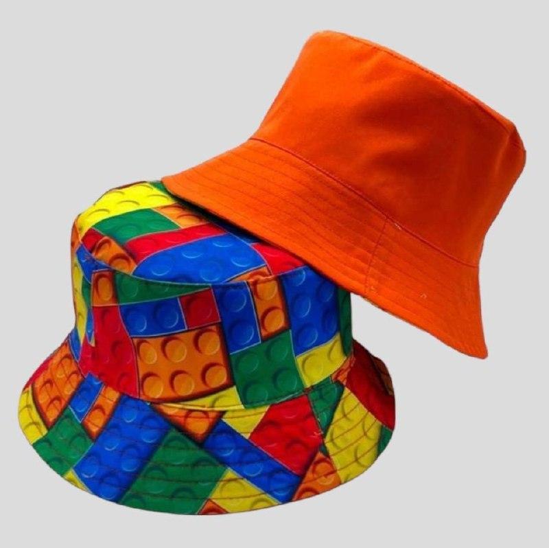 Двостороння літня панама Унісекс (Розмір М) з принтом і однотонна, Помаранчева/Мульті з принтом