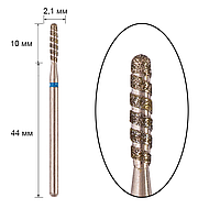 Фреза алмазная - пуля торнадо, диаметр 2,1 мм, рабочая часть 10 мм, синяя