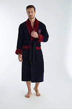 Чоловічі халати без капюшона махровий домашній, халати для чоловіків на запах велюр з довгим рукавом Синій 3XL