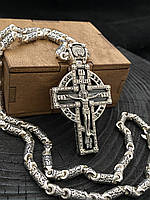Срібна 925 православна ланцюжка з хрестом зі вставкою онікс