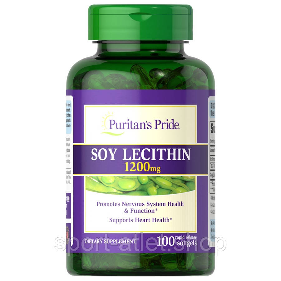 Натуральна добавка Puritan's Pride Soy Lecithin 1200 mg, 100 капсул