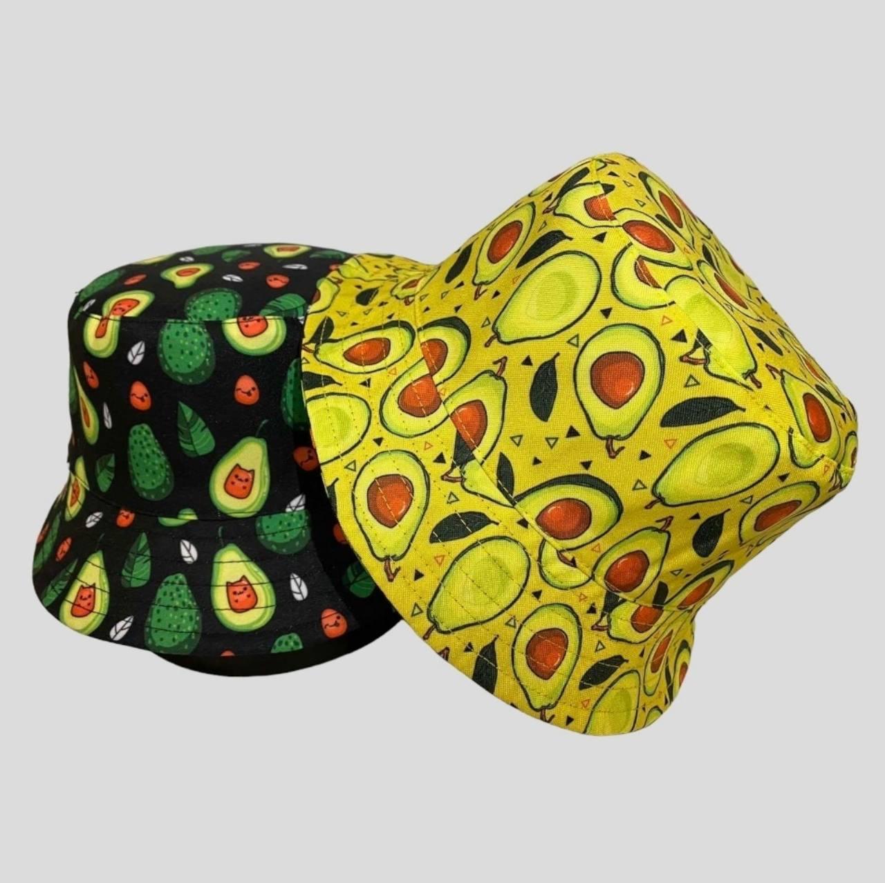 Двостороння літня панама Унісекс (Розмір М) з авокадо принтами, Чорна/Жовта