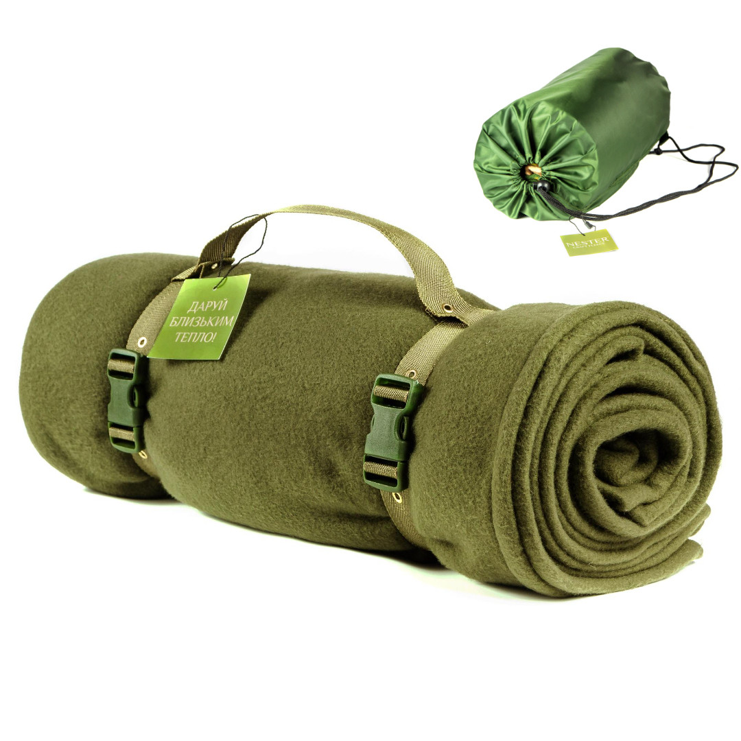 Флісова ковдра Nester Olive Case 150*200 плед олива + чохол, плед для військових, фото 1